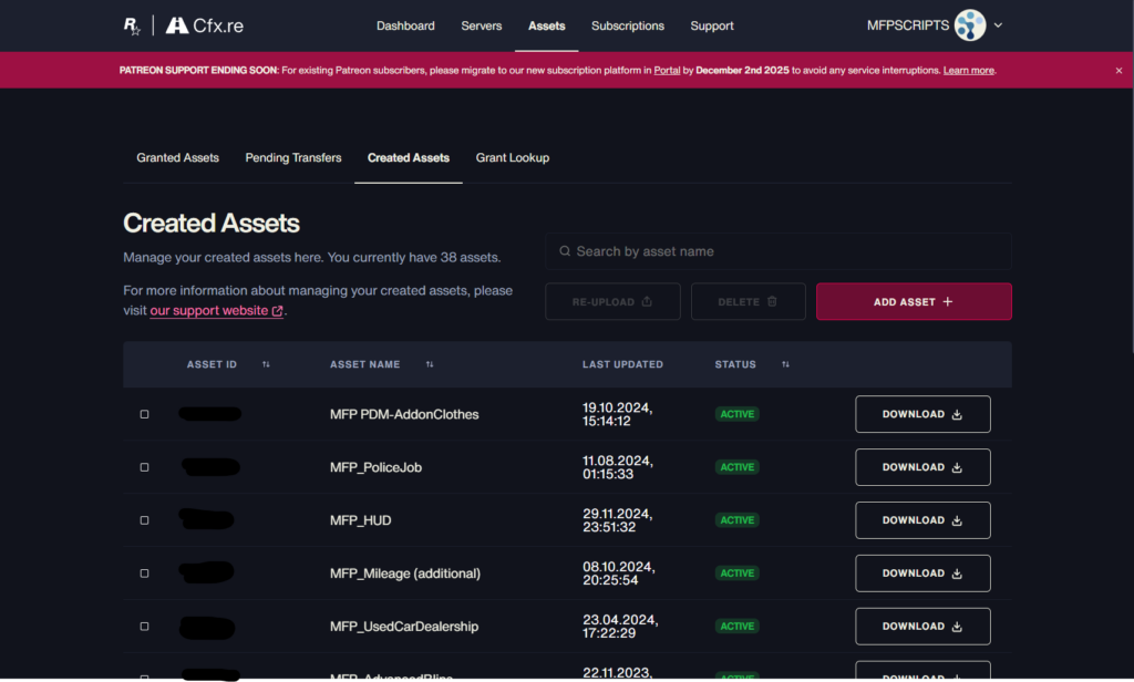 Creators can manage there assets directly in the new cfx.re portal like in keymaster before.